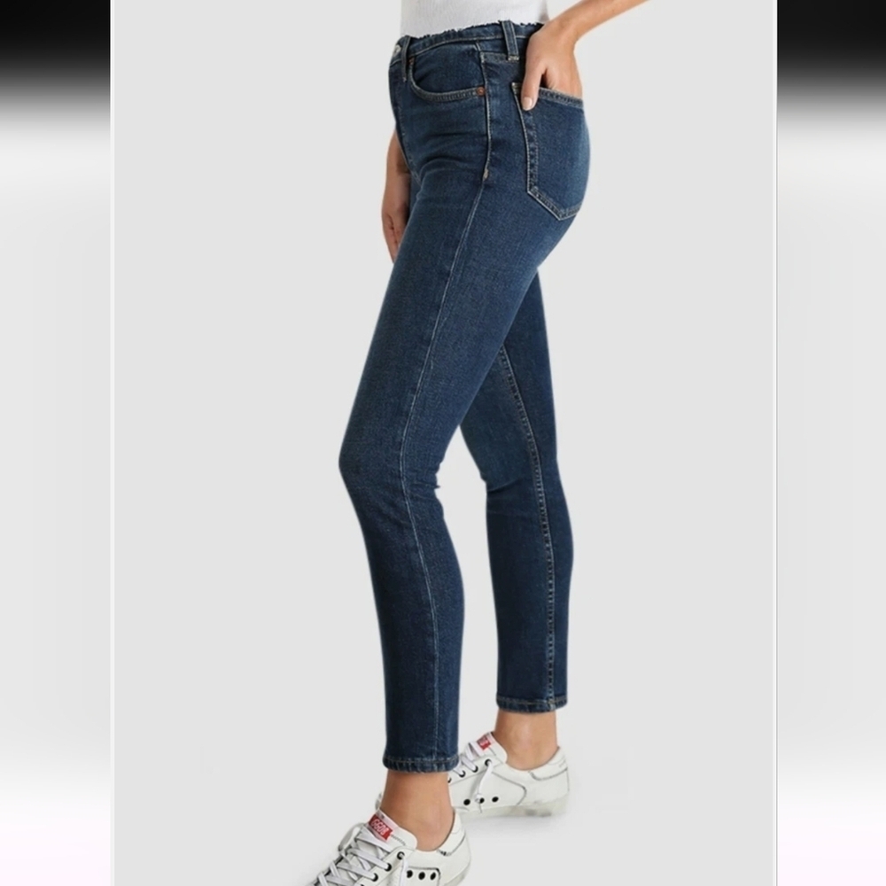 RE/DONE Midnight Blue High-Rise Slim-Fit Stretch Ankle Crop 5-Pocket Jeans Sz 25